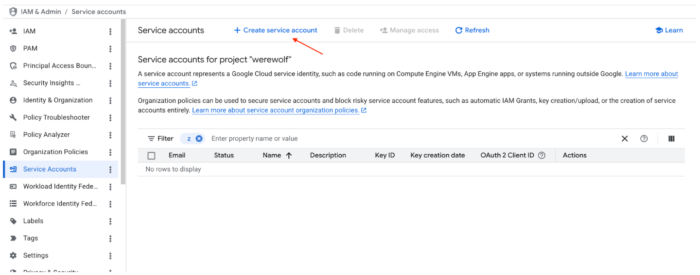 Create Service Account