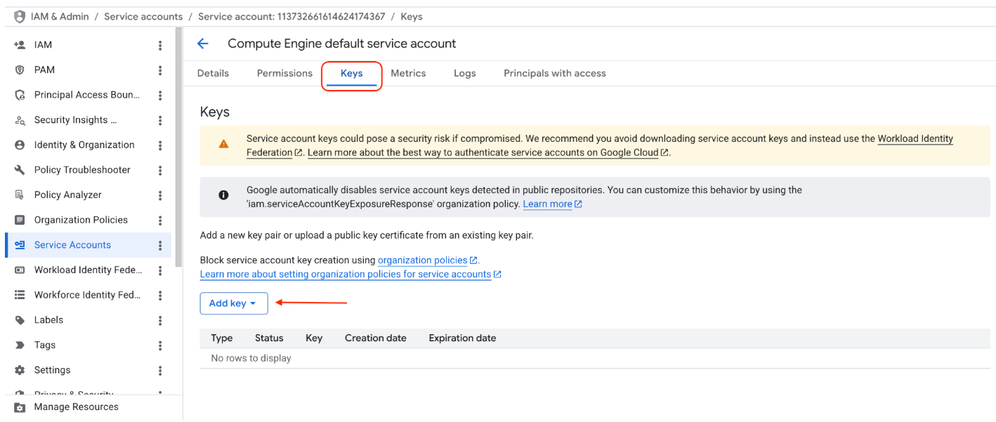 Download Service Account Key